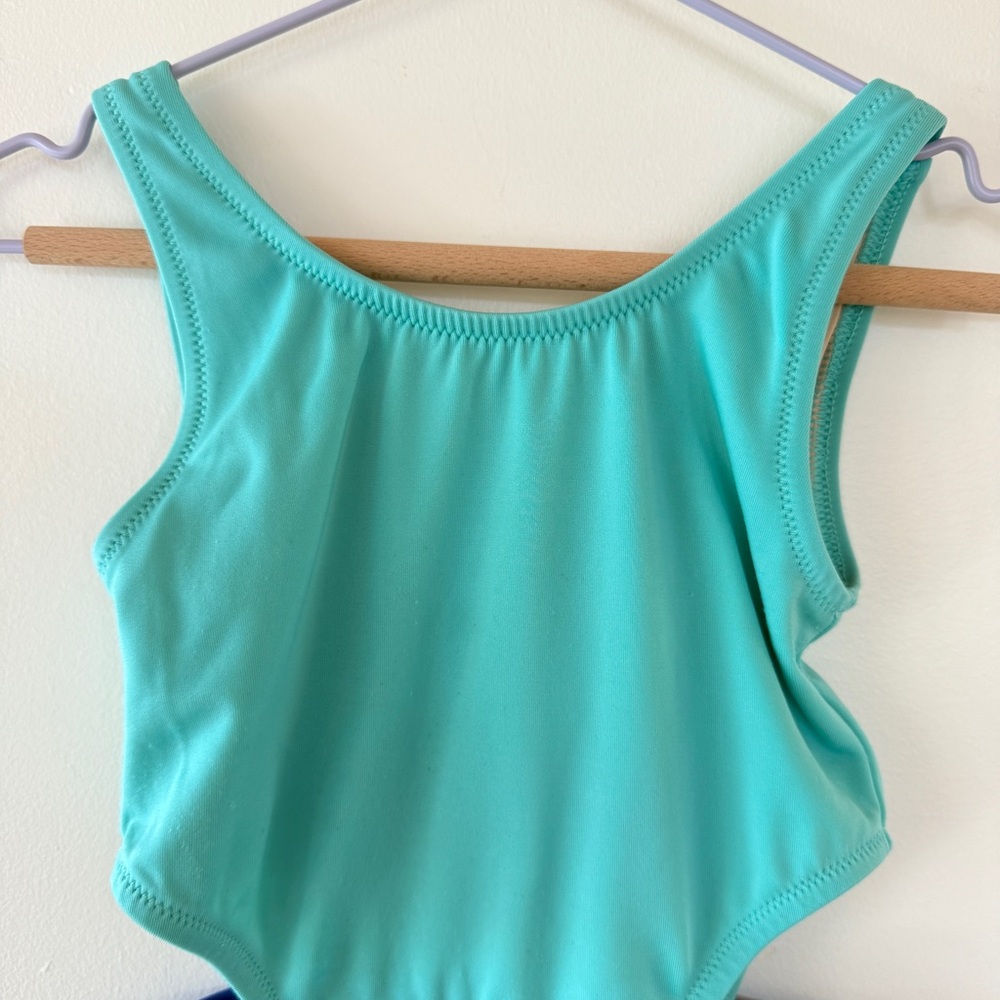 J.Crew Crewcuts Colorblock Cutout One-Piece Swimsuit Turquoise Blue | Girls 3 - Picture 3 of 8